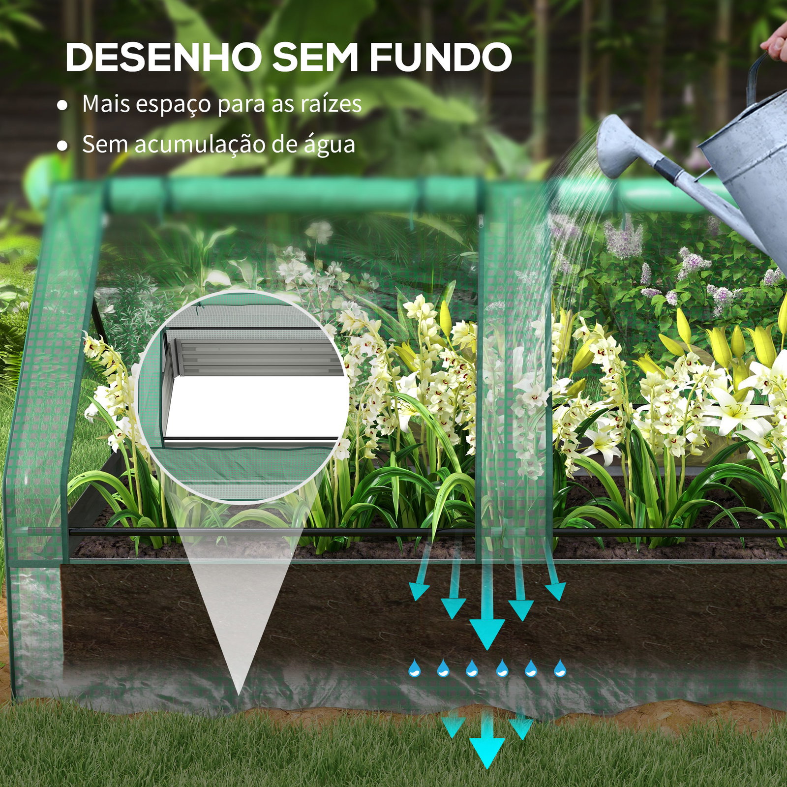 Floreira exterior grande com mini estufa com base aberta para jardim terraço varanda 185x95x92 cm cinzento e verde