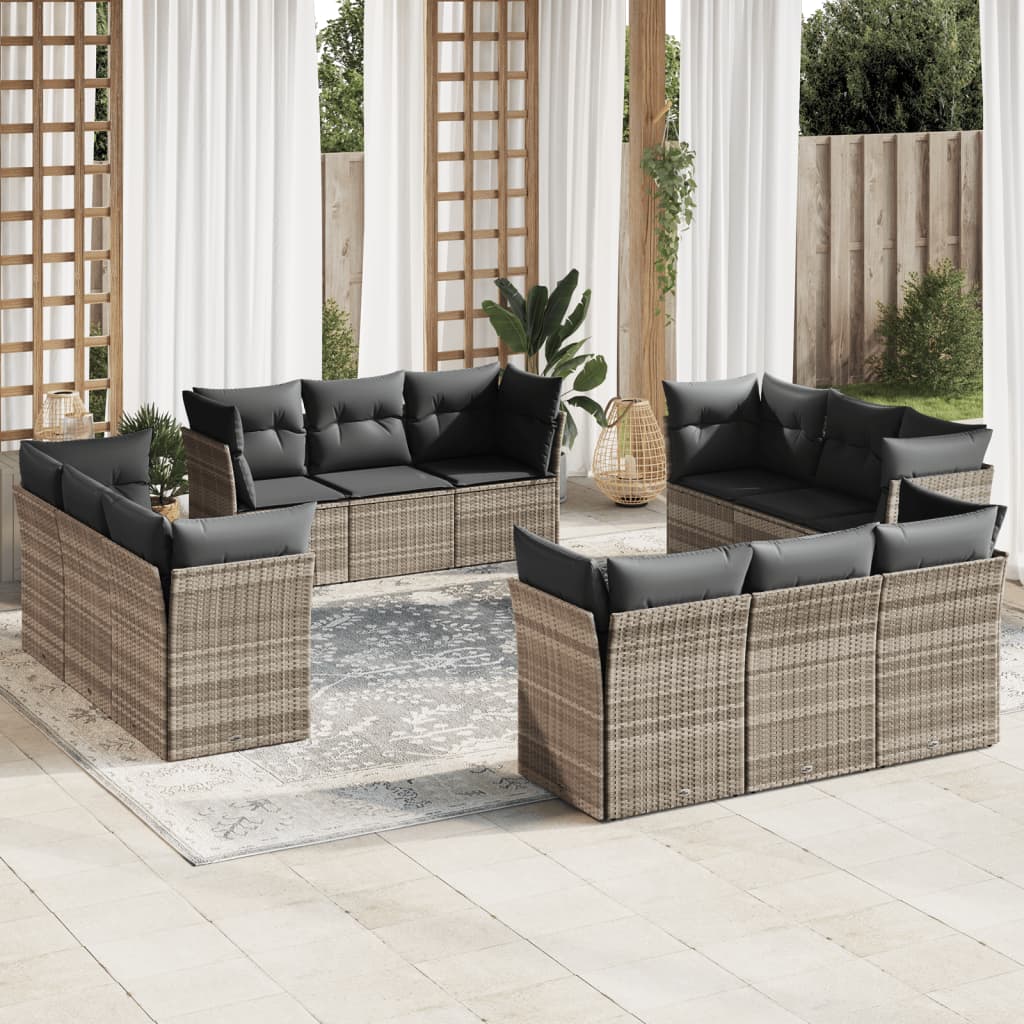 12 Pcs conj. sofás jardim com almofadões vime PE cinzento-claro