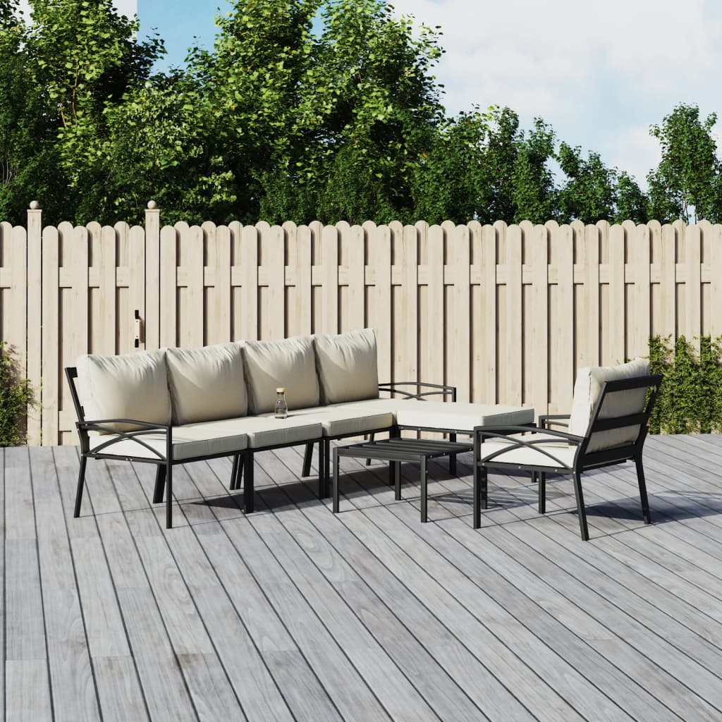 7 Pcs conjunto lounge de jardim aço c/ almofadões areia