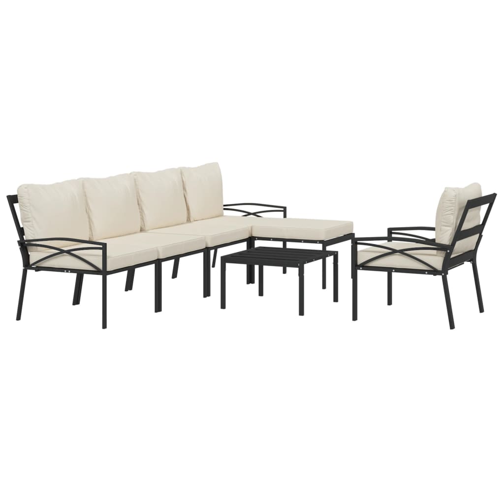 7 Pcs conjunto lounge de jardim aço c/ almofadões areia