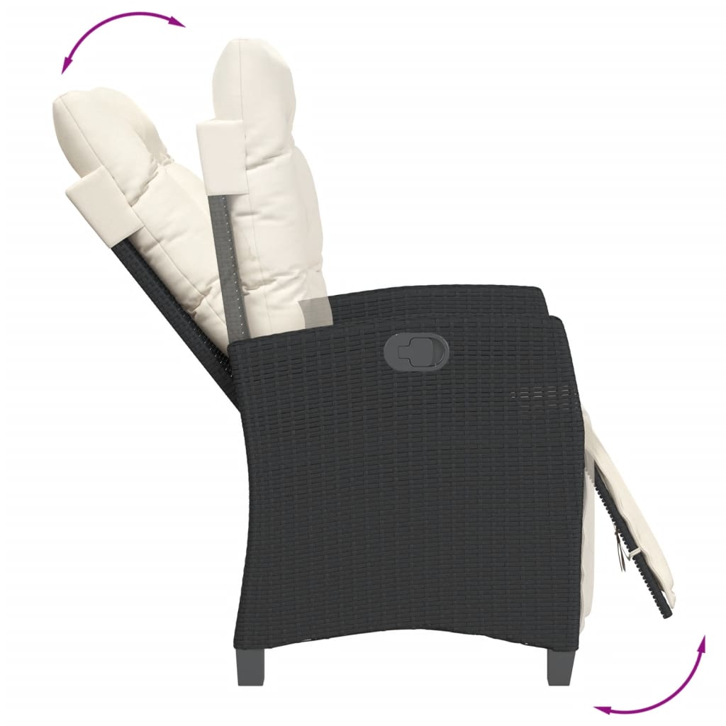 3 Pcs conjunto de jantar p/ jardim c/ almofadões vime PE preto