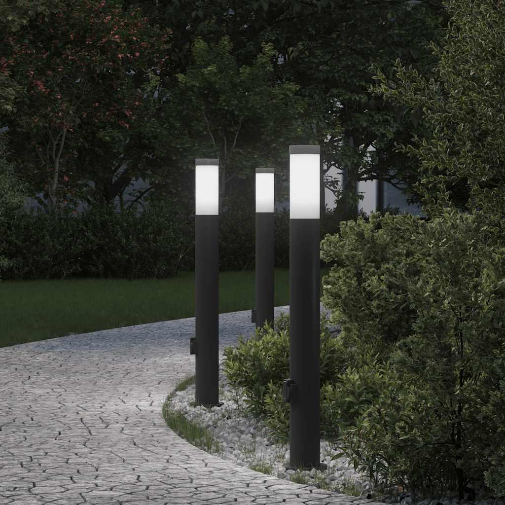 Conjunto de 3 postes de iluminação com tomada, 80 cm, aço inoxidável, IP44