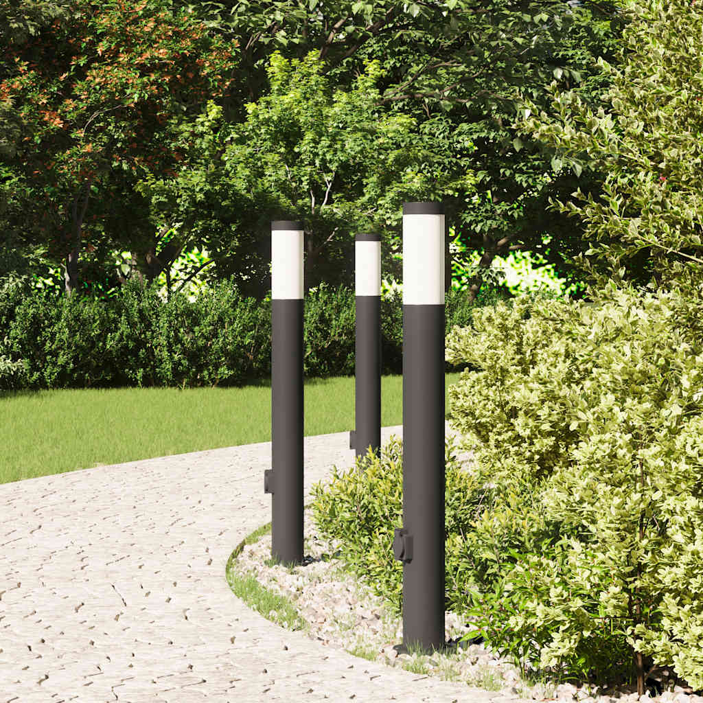 Conjunto de 3 postes de iluminação com tomada, 80 cm, aço inoxidável, IP44