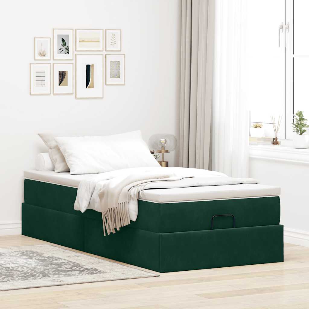 Estrutura de cama otomana colchão 90x200 cm veludo verde escuro