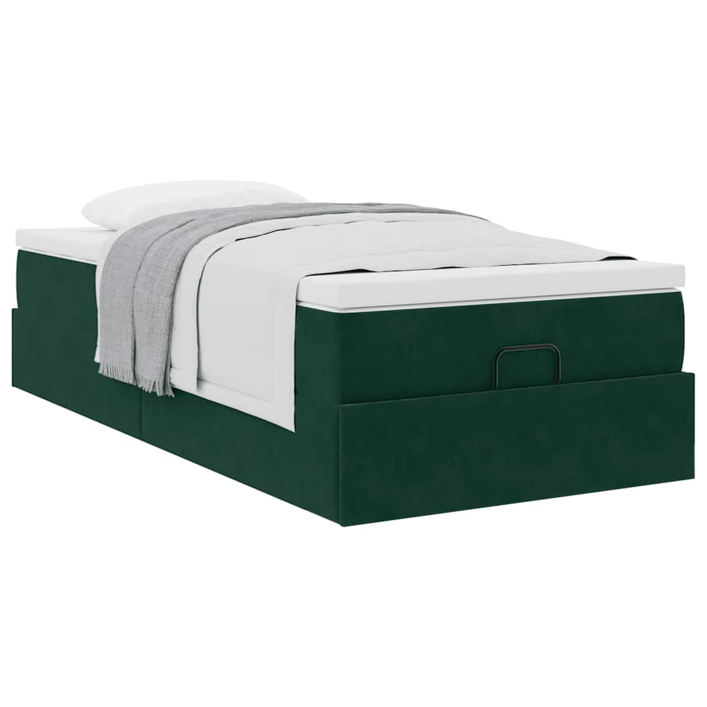 Estrutura de cama otomana colchão 90x200 cm veludo verde escuro