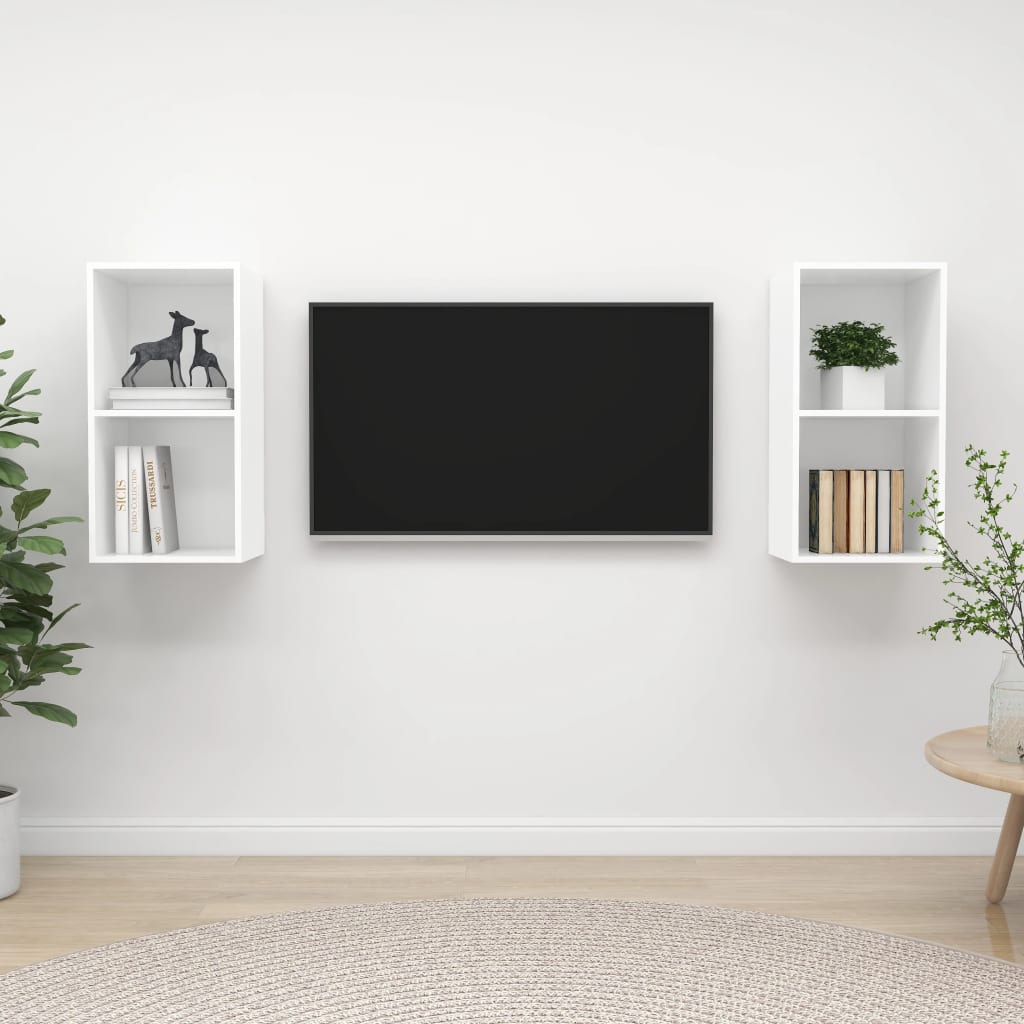 Armários de parede para TV 2 pcs derivados de madeira branco