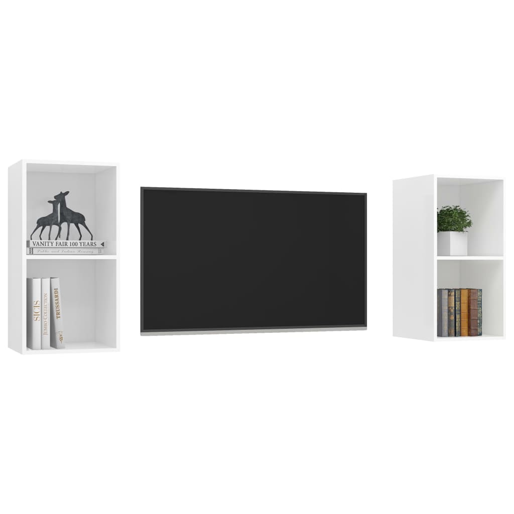 Armários de parede para TV 2 pcs derivados de madeira branco