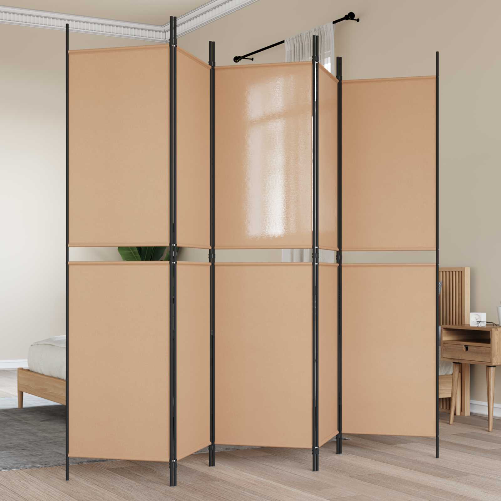 Divisor de ambiente de 5 painéis bege 250 x 200 cm tecido