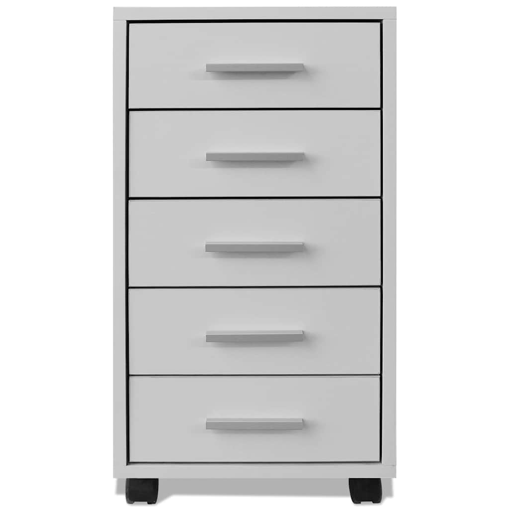 Unidade 5 gavetas p/ escritório com rodas, branco