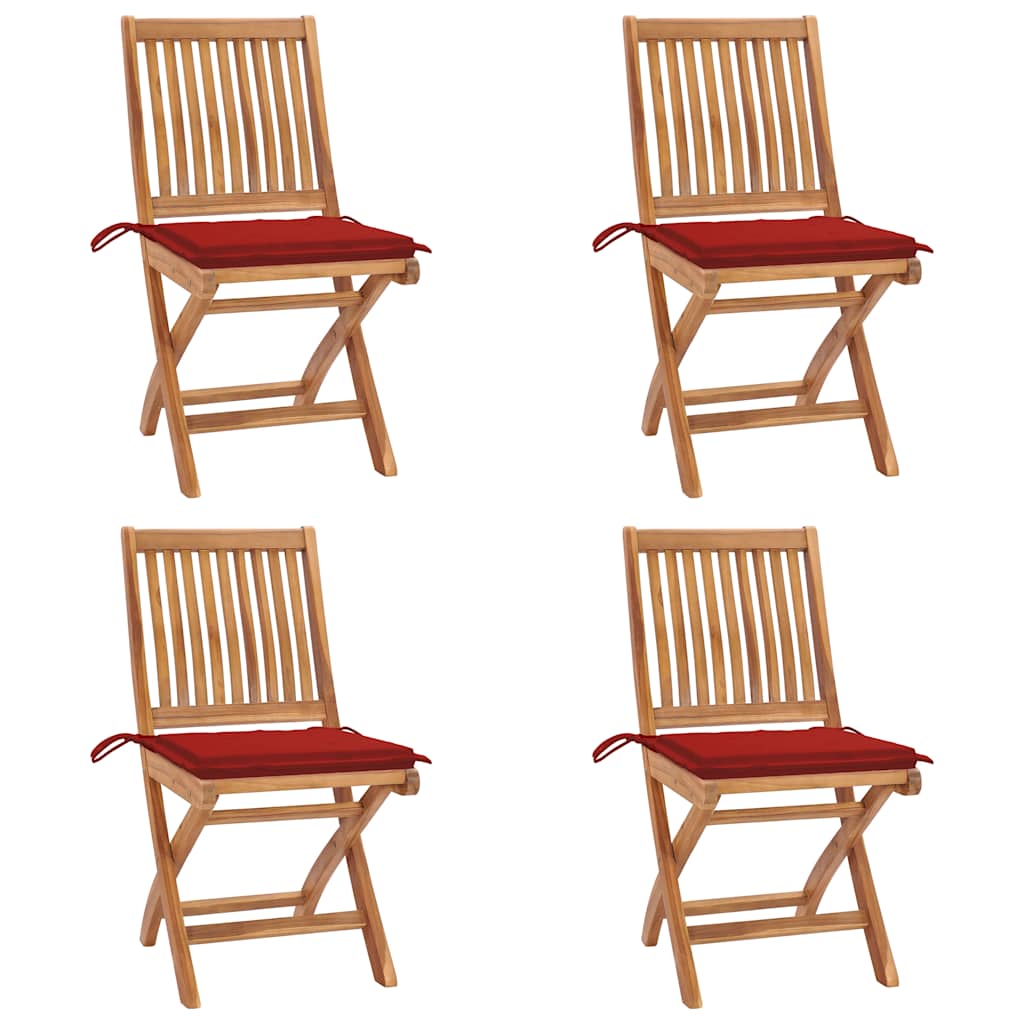 Cadeiras de jardim dobráveis c/ almofadões 4 pcs teca maciça
