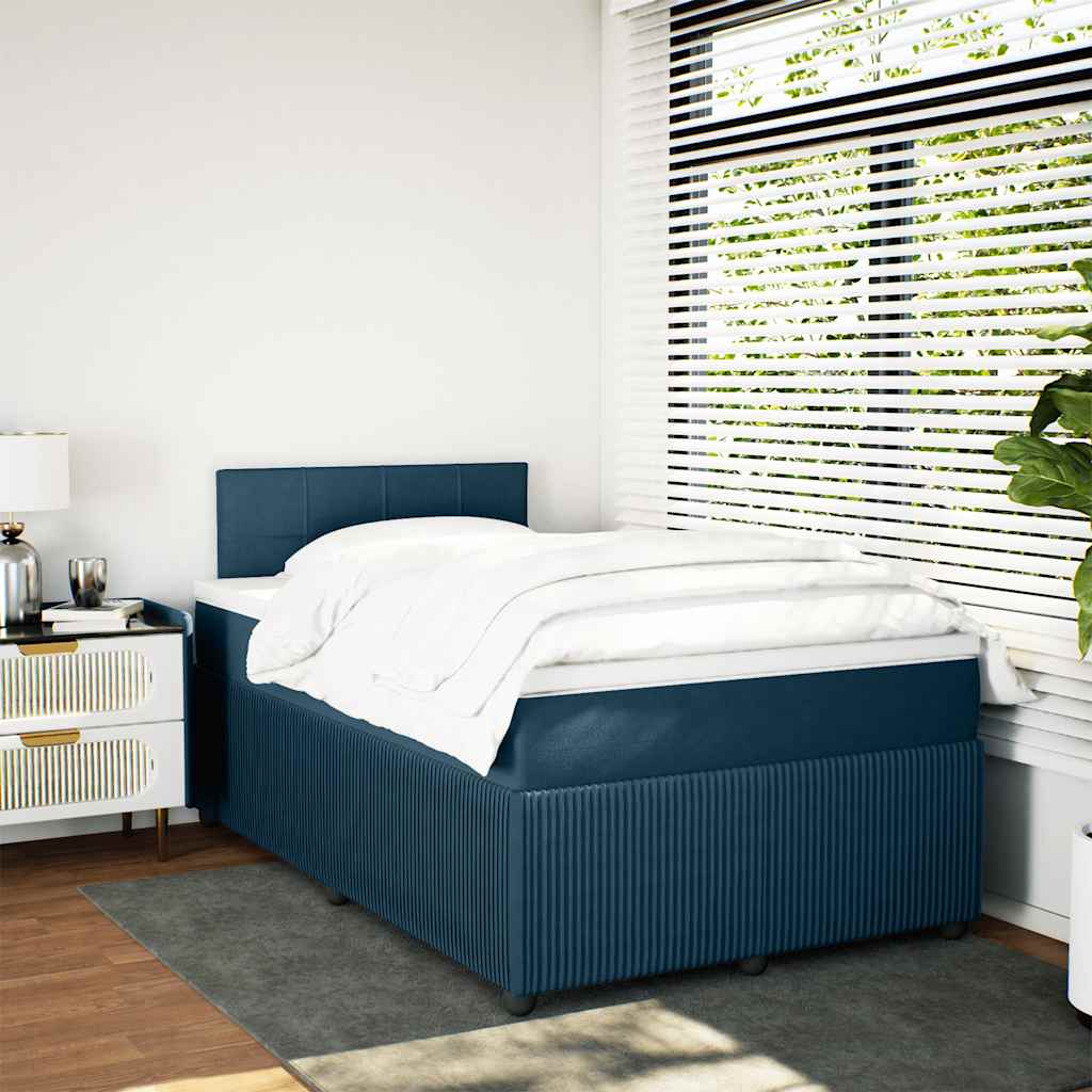 Cama boxspring com colchão 120x190 cm veludo azul