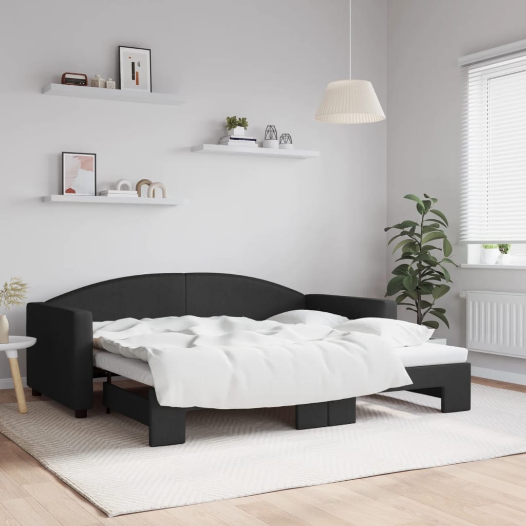 Sofá-cama com gavetão 90x190 cm tecido preto