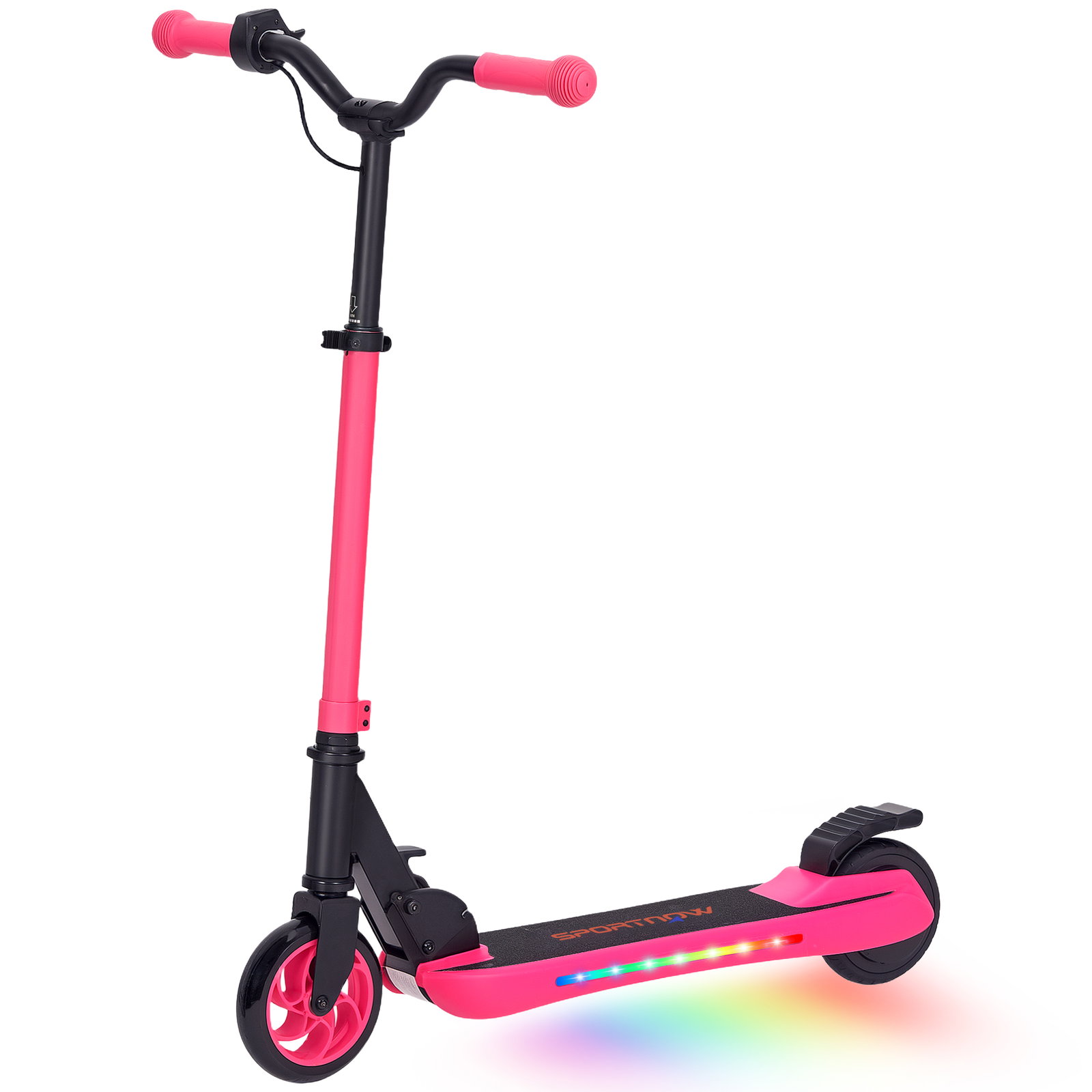 Trotinete elétrica dobrável para crianças 120 w autonomia 6 km e máximo 10 km/h com travão luzes LED 74x52x83-87 cm rosa