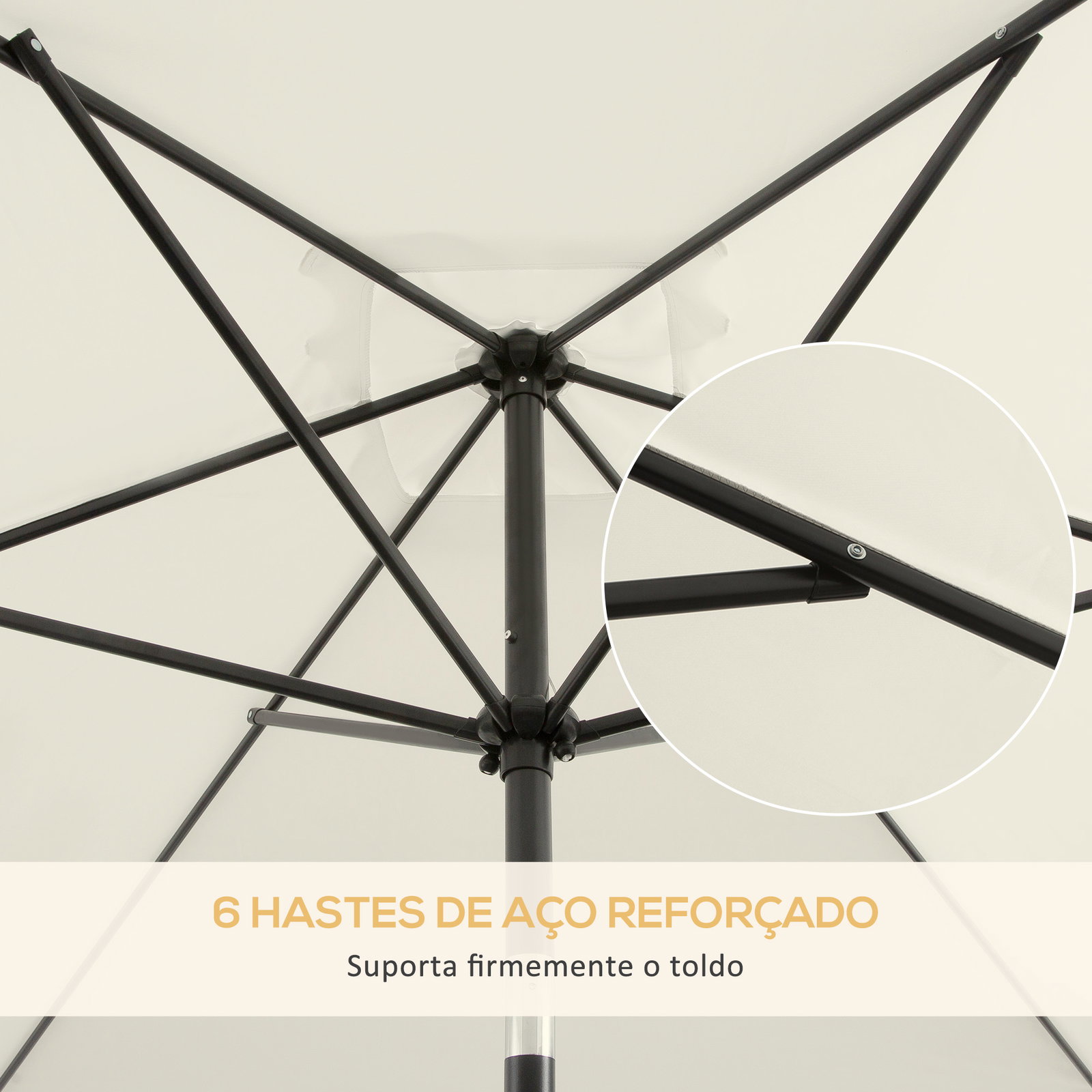 Chapéu de sol alumínio retangular com toldo inclinável, manivela e mastro desmontável 198x294x255 cm creme