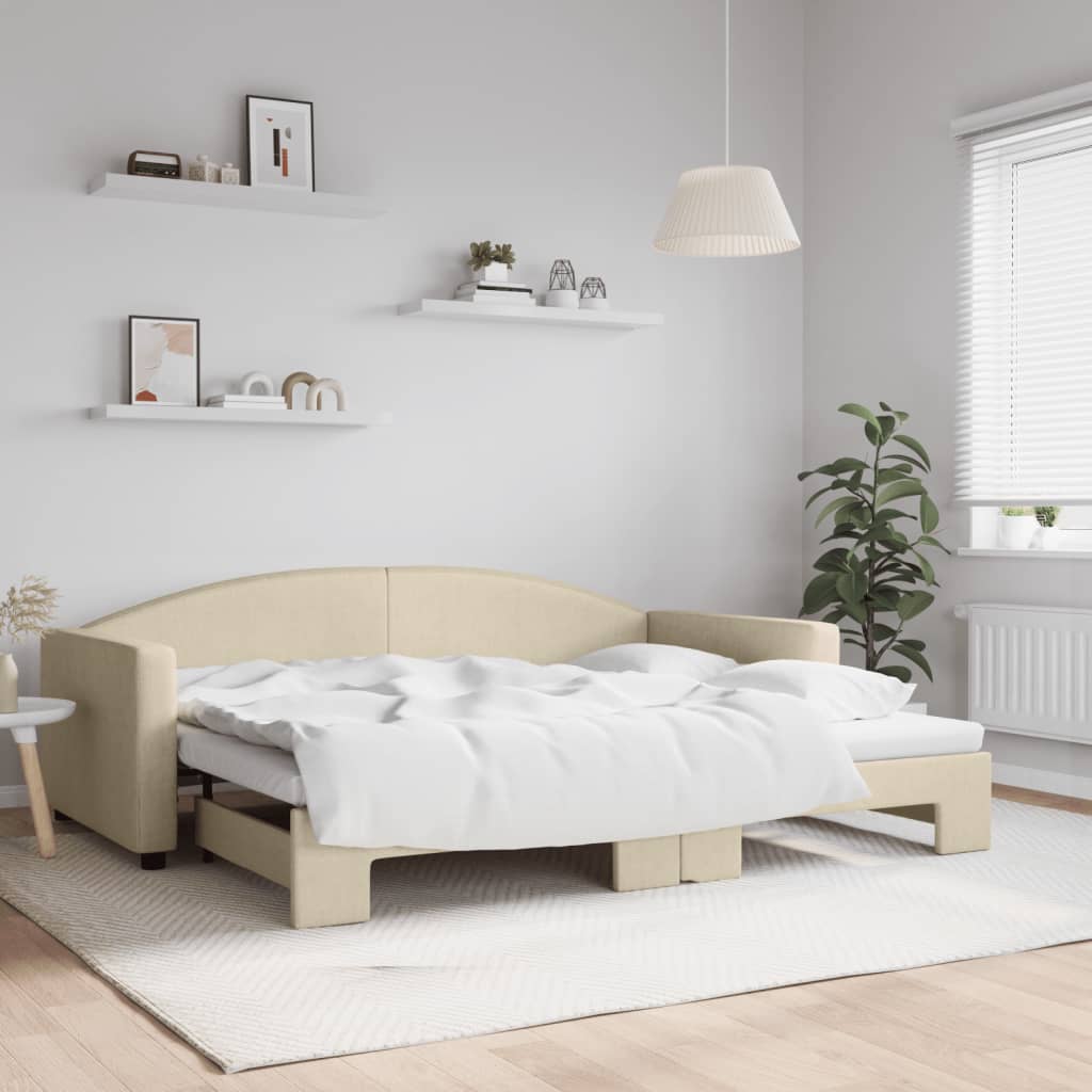 Sofá-cama com gavetão 90x200 cm tecido cor creme
