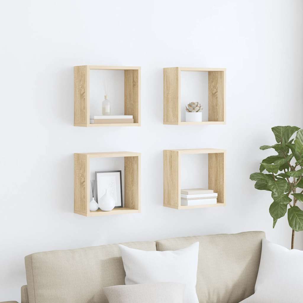 Prateleiras de parede em forma de cubo 4 pcs 30x15x30cm sonoma
