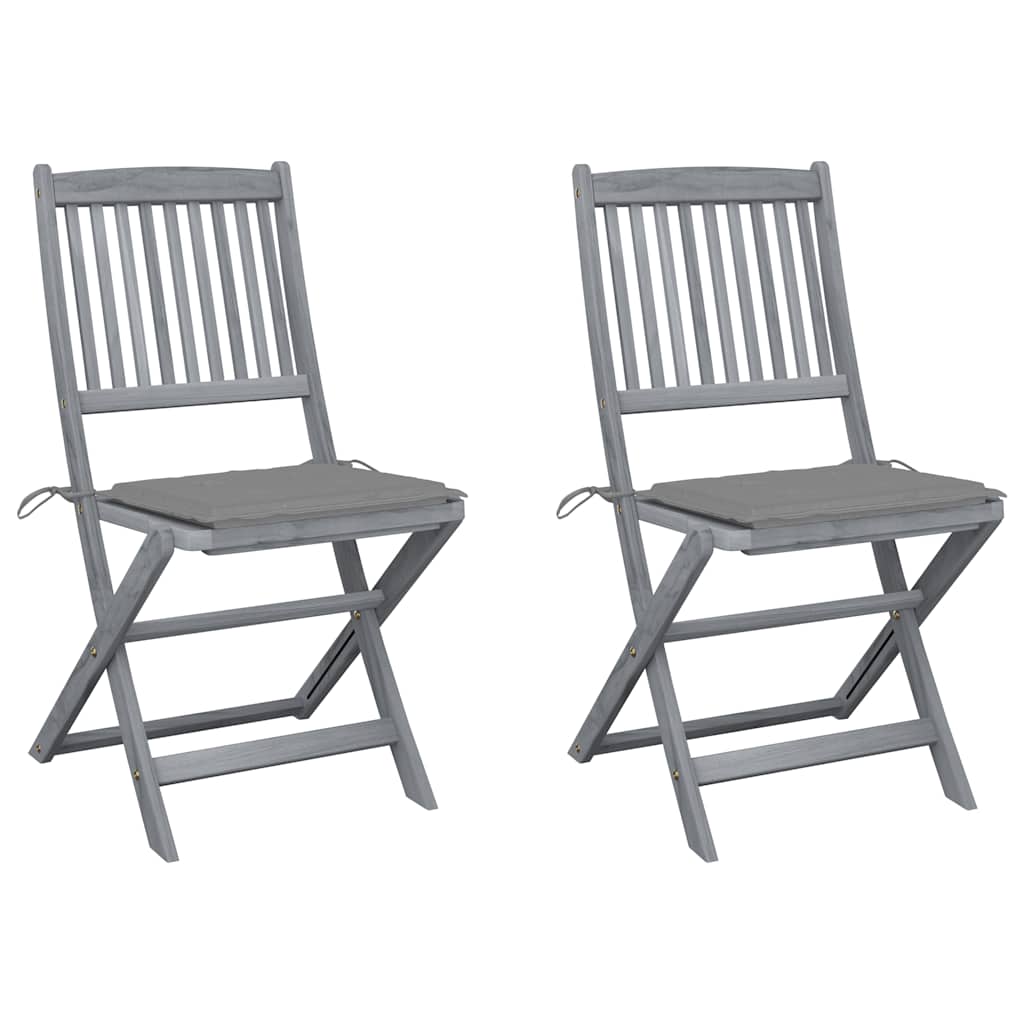 Cadeiras exterior dobráveis c/ almofadões 2 pcs acácia maciça