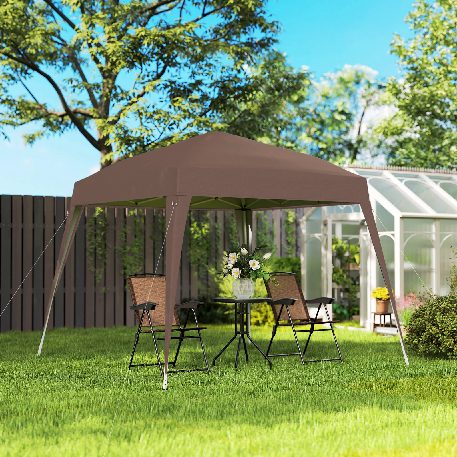 Tenda dobrável 3x3 m tenda pop-up de jardim altura ajustável com saco de transporte anti-UV impermeável castanho