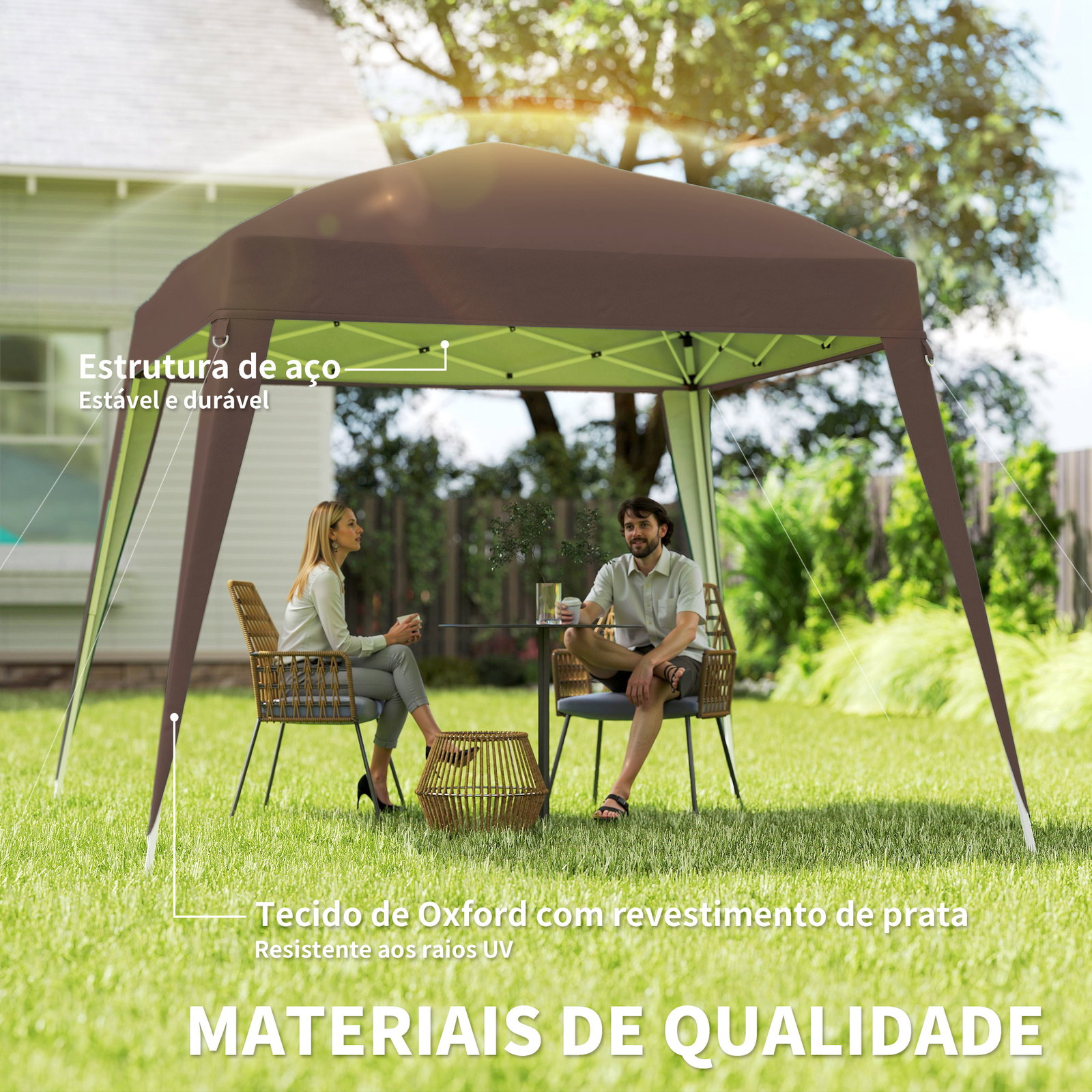Tenda dobrável 3x3 m tenda pop-up de jardim altura ajustável com saco de transporte anti-UV impermeável castanho