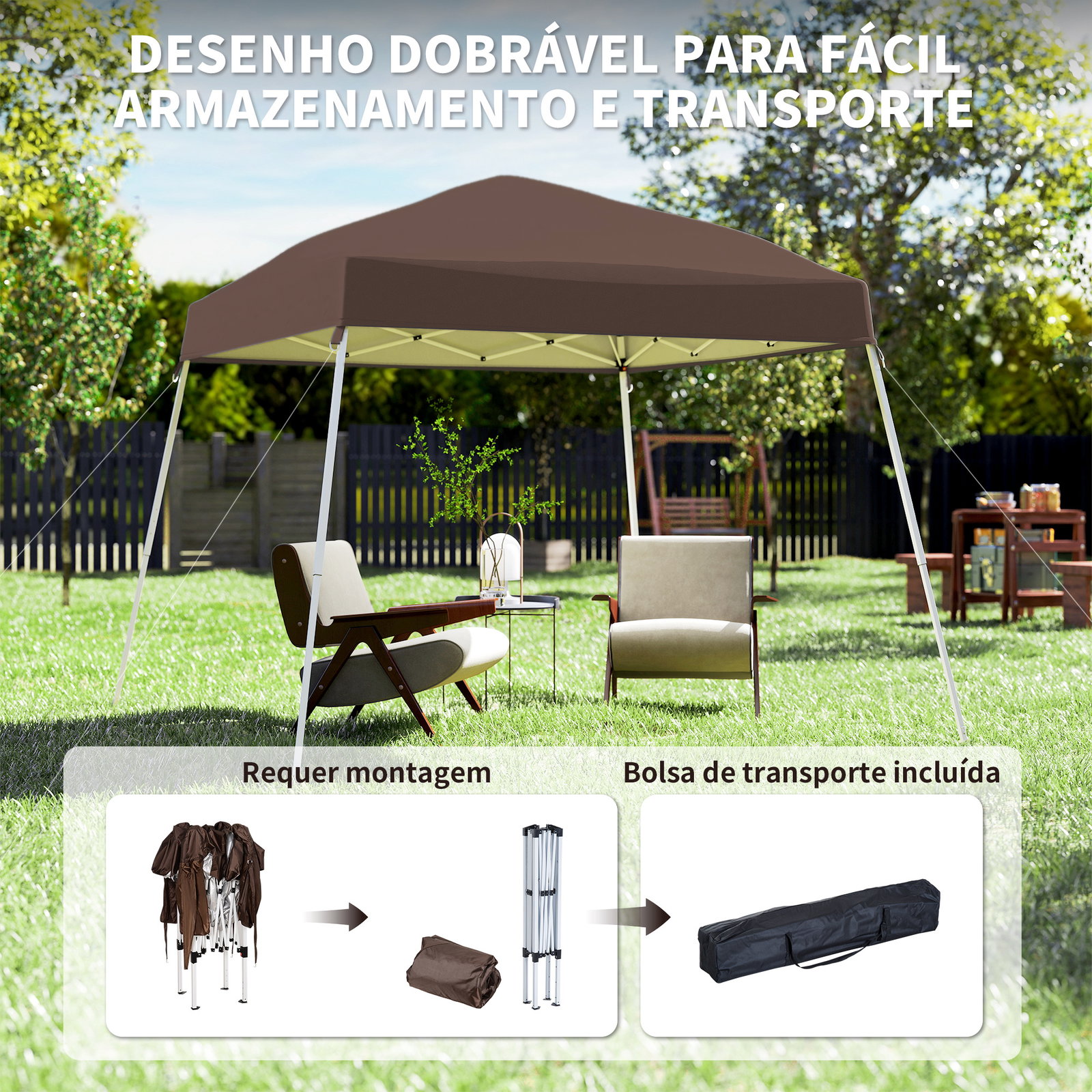 Tenda dobrável 3x3 m tenda pop-up de jardim altura ajustável com saco de transporte anti-UV impermeável castanho