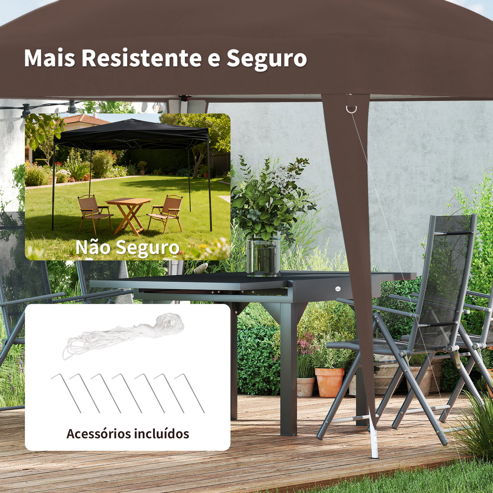 Tenda dobrável 3x3 m tenda pop-up de jardim altura ajustável com saco de transporte anti-UV impermeável castanho