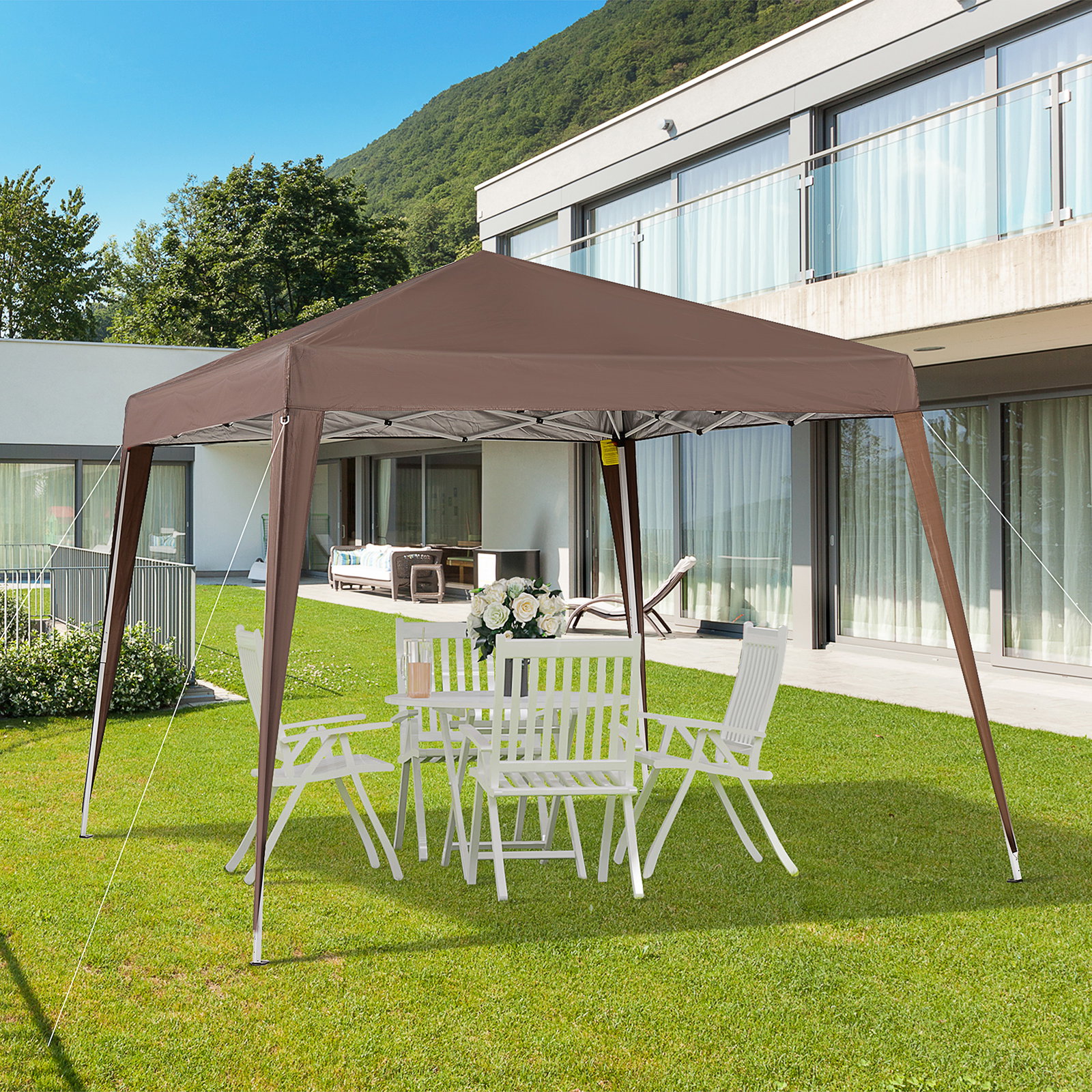 Tenda dobrável 3x3 m tenda pop-up de jardim altura ajustável com saco de transporte anti-UV impermeável castanho