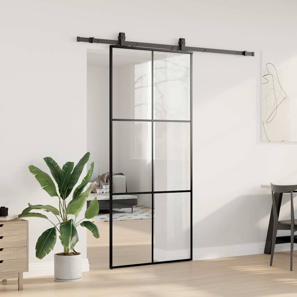 Porta deslizante c/ conj. ferragens 90x205cm vidro esg preto