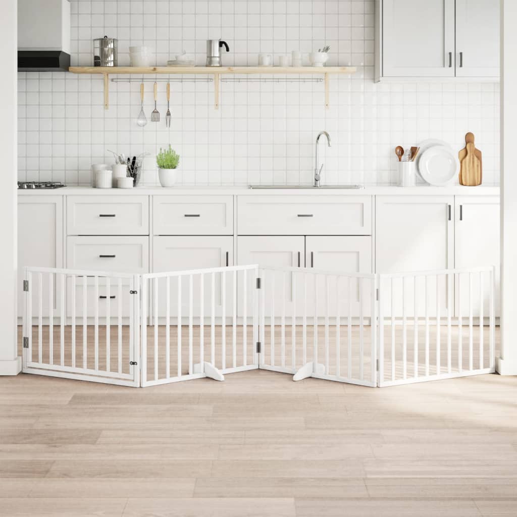 Portão p/ cães com porta dobrável 4 painéis 320 cm álamo branco