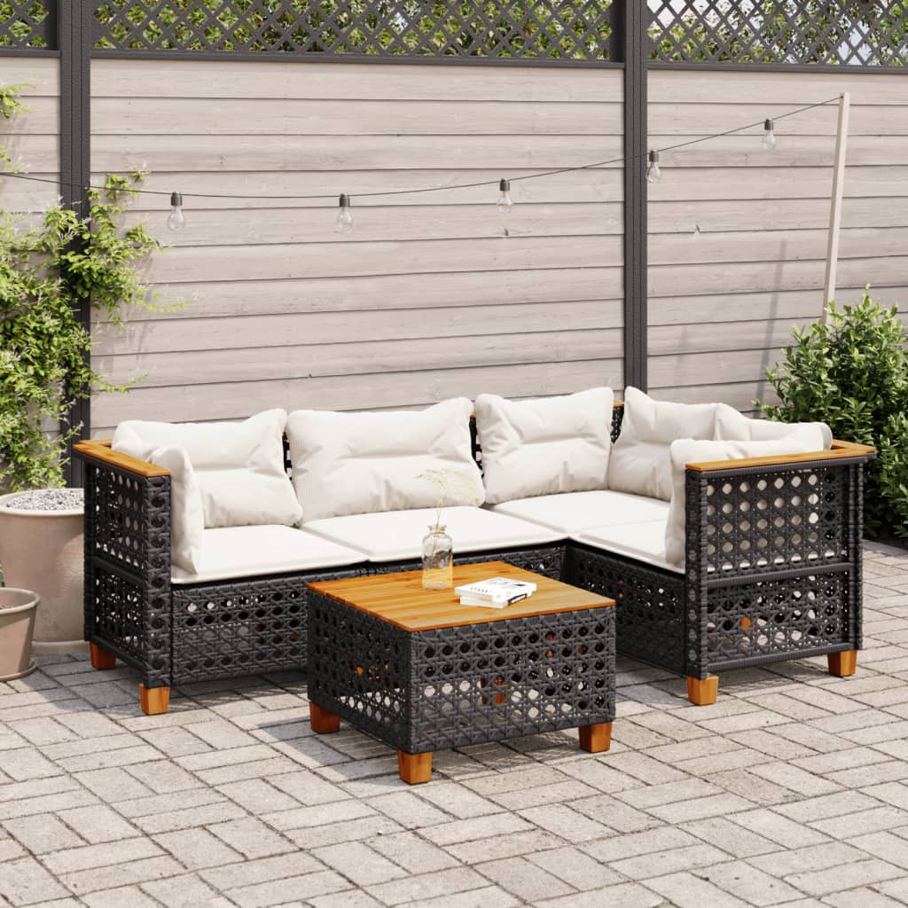 5 Pcs conjunto sofás de jardim com almofadões vime PE preto