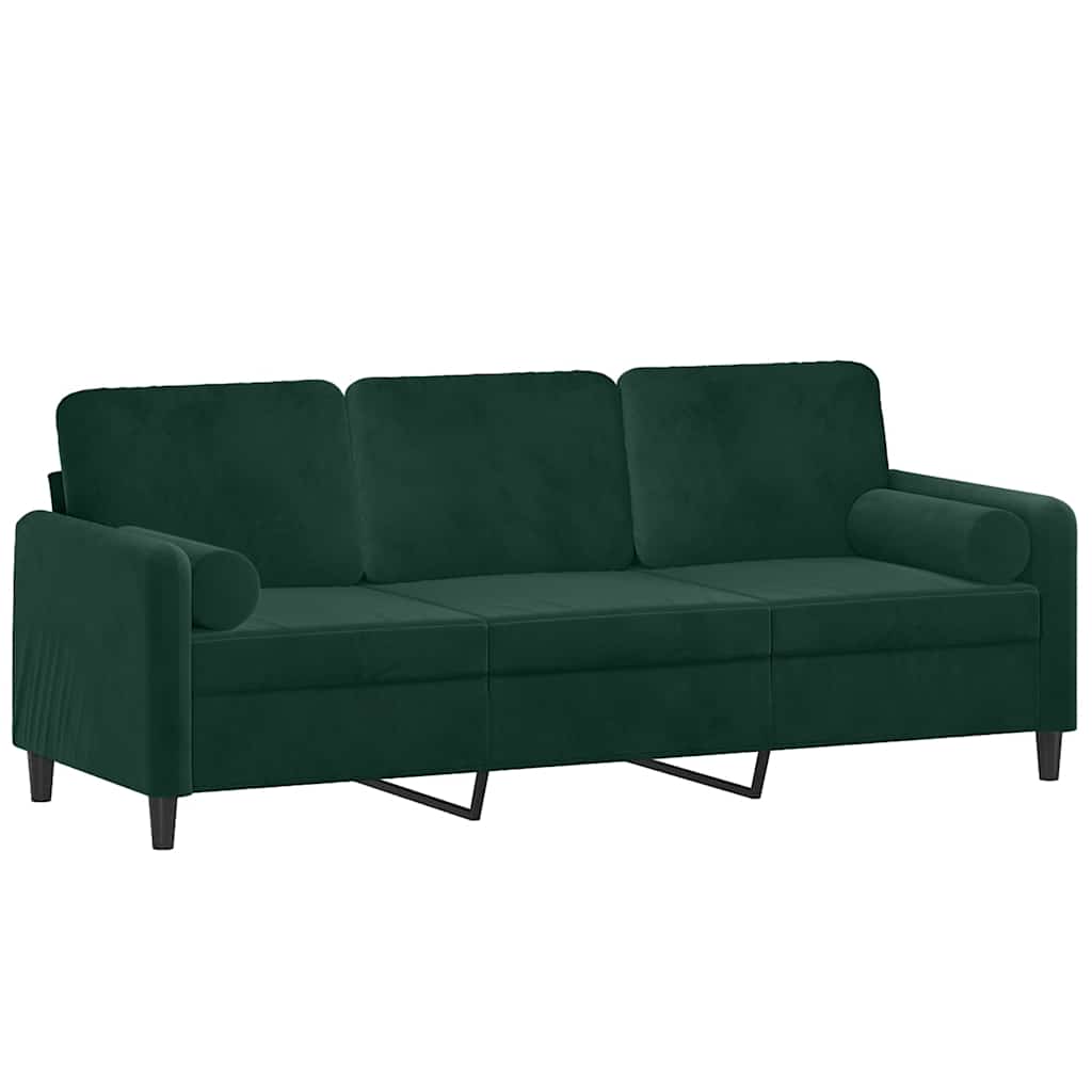 Sofá 3 lug. c/ almofadas decorativas 180 cm veludo verde-escuro