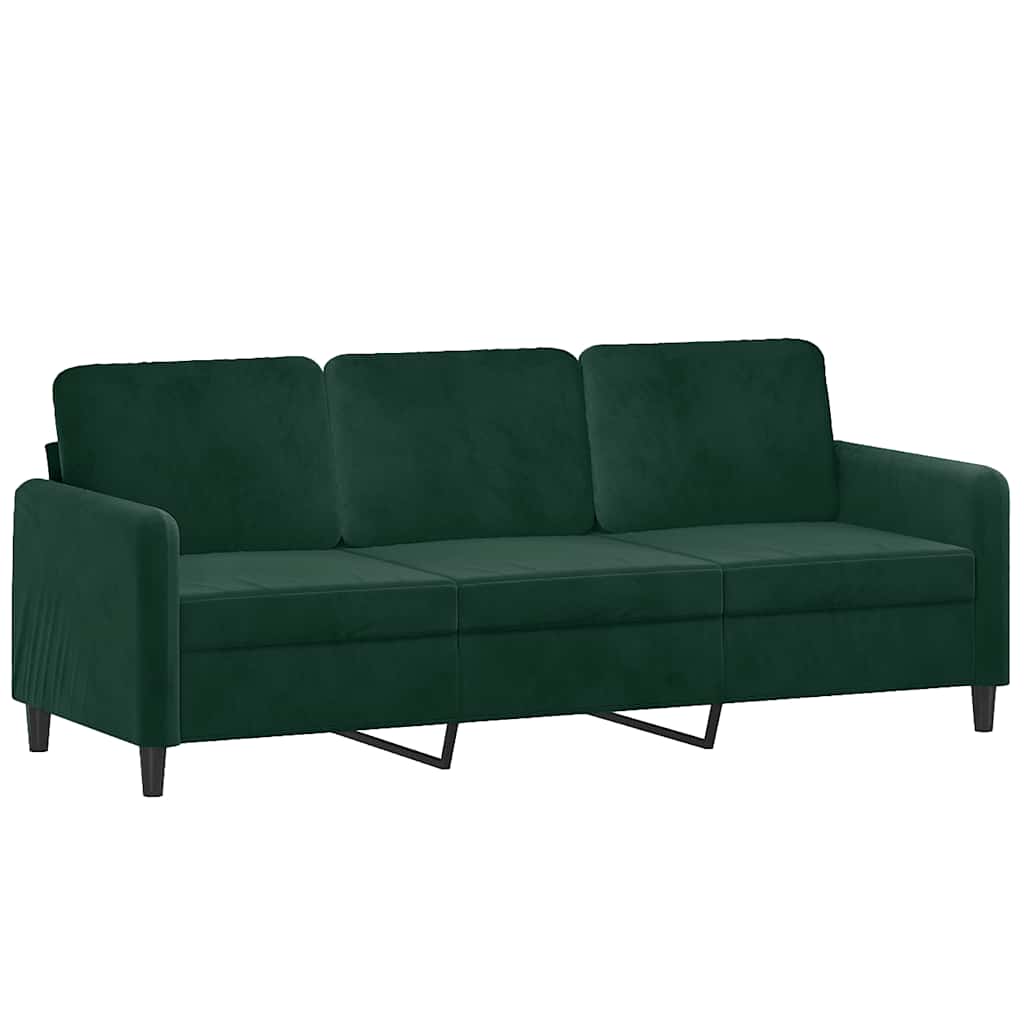 Sofá 3 lug. c/ almofadas decorativas 180 cm veludo verde-escuro