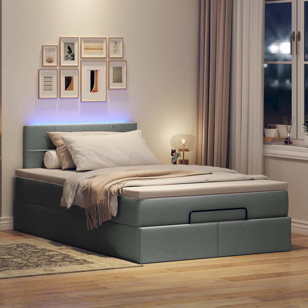 Cama otomana com colchão&leds 120x190 cm tecido cinzento escuro