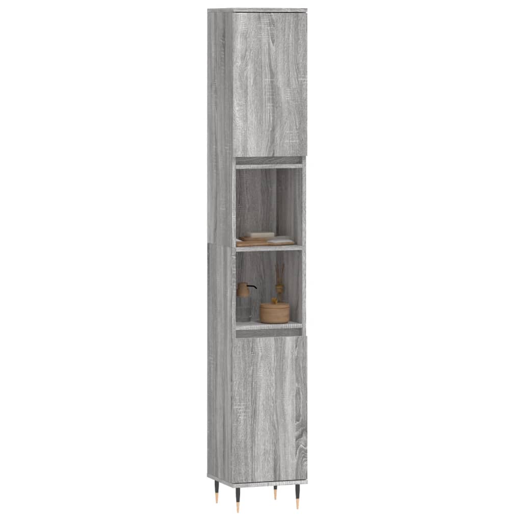Armário wc 30x30x190 cm derivados de madeira cinzento sonoma