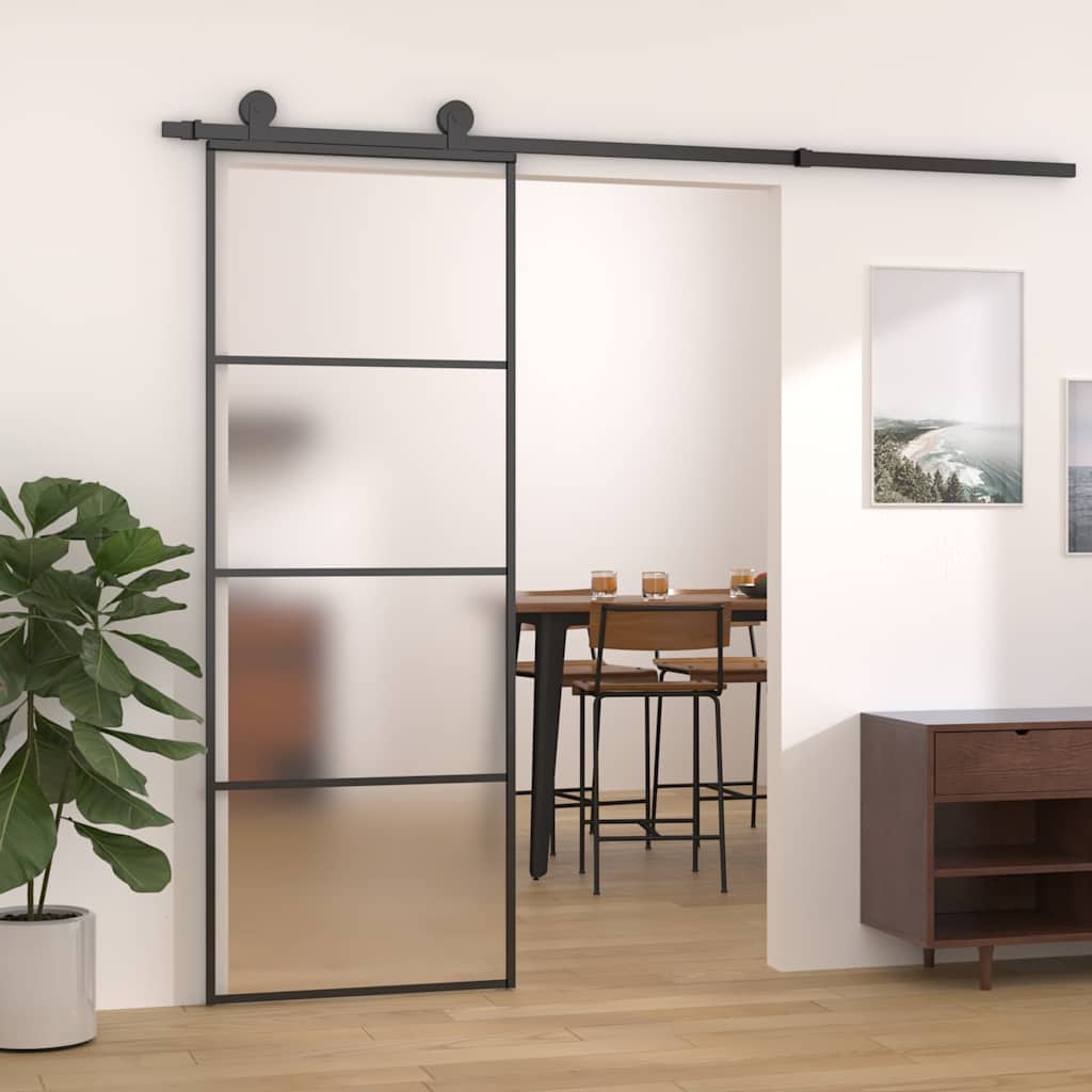 Porta deslizante em vidro esg fosco e alumínio 76x205 cm preto