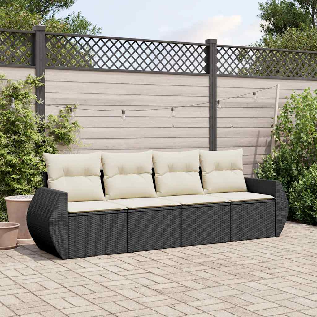 4 Pcs conjunto de sofás para jardim c/ almofadões vime PE preto