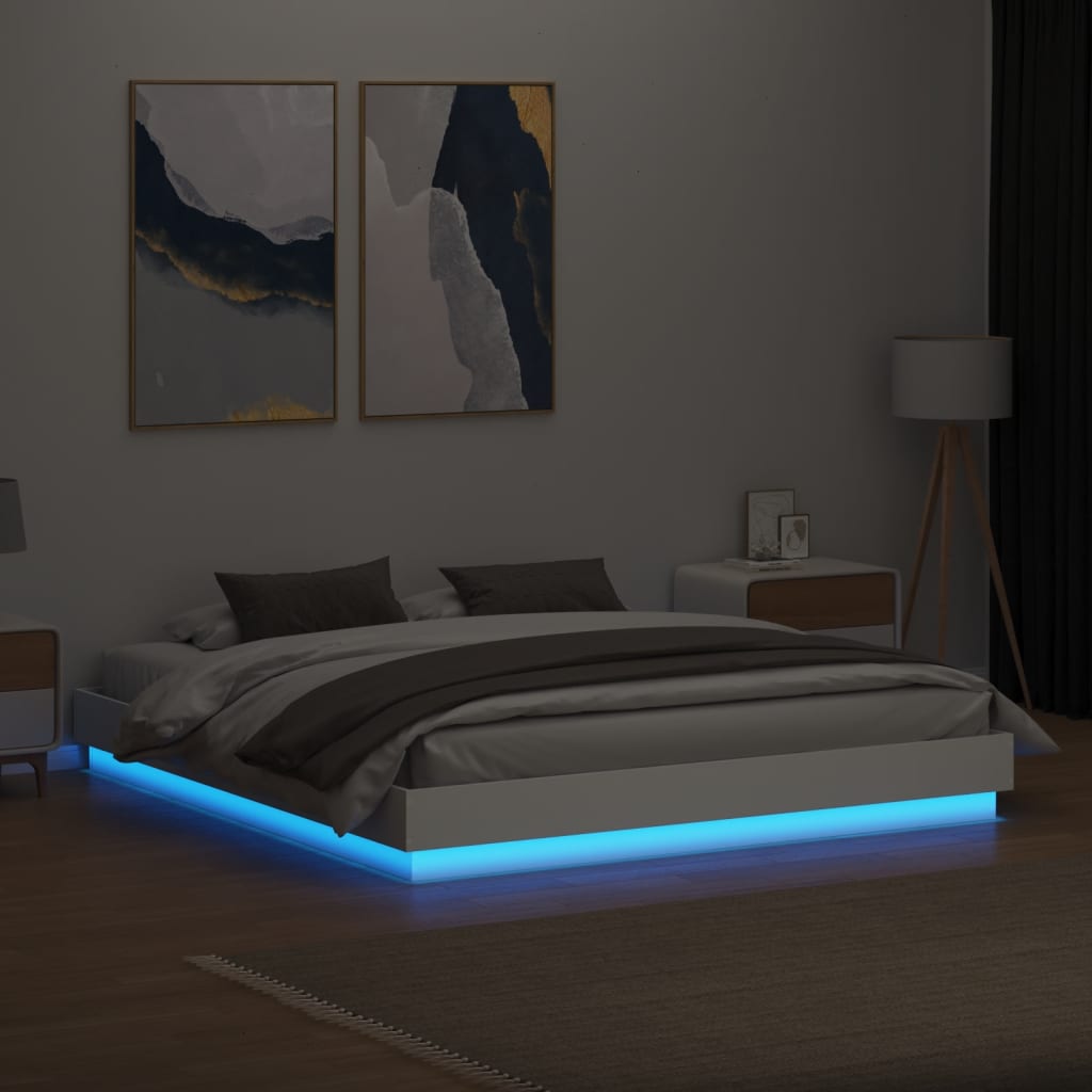 Estrutura de cama com luzes LED 180x200 cm branco