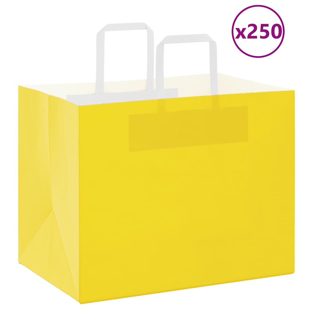 Sacos de papel 250 unid com alças amarelo 32x22x24 cm