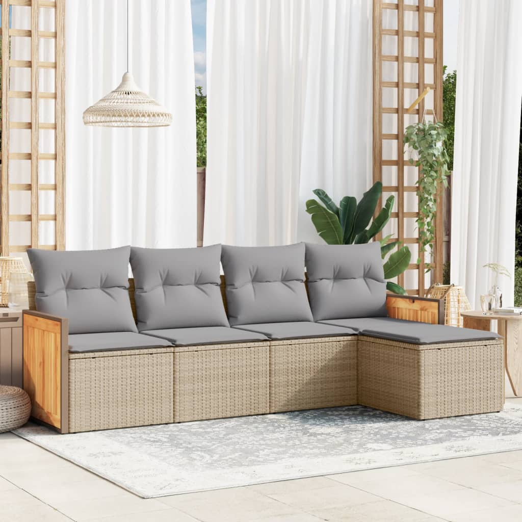 5 Pcs conjunto de sofás p/ jardim com almofadões vime PE bege