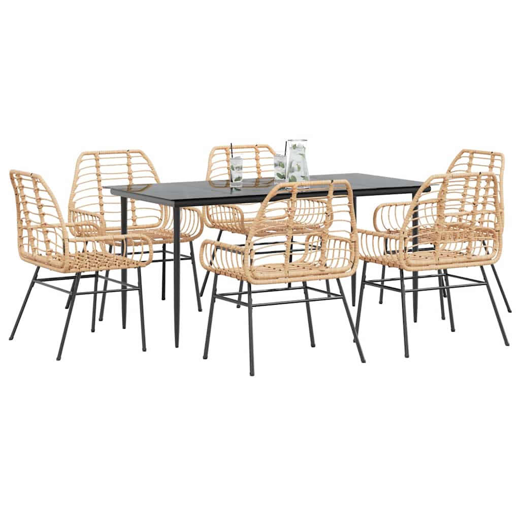 Conjunto jantar jardim 7 peças vidro vime PE castanho
