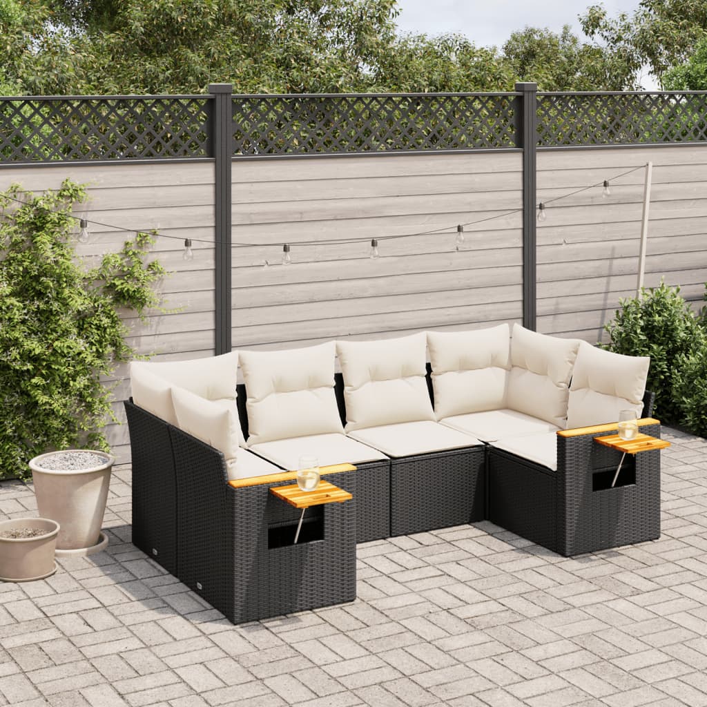 6 Pcs conjunto sofás de jardim c/ almofadões vime PE preto