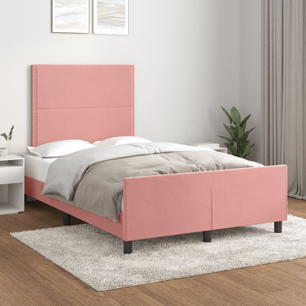 Estrutura de cama com colchão 120x190 cm veludo rosa