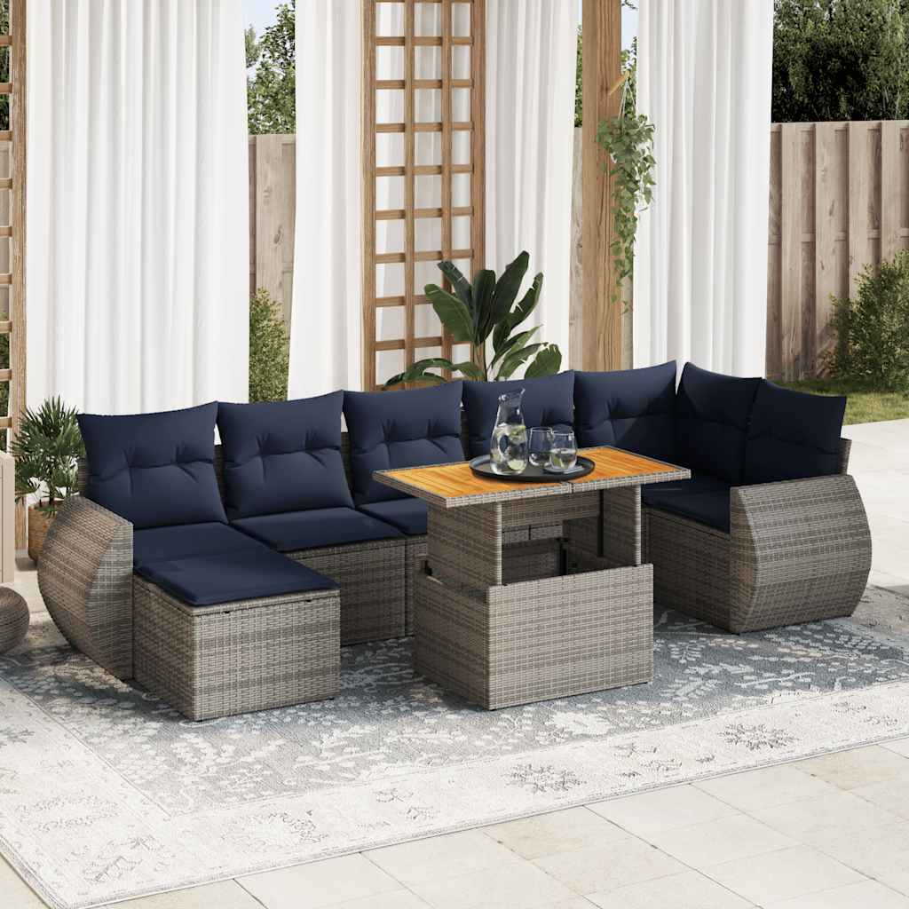 8 Pcs conjunto sofás de jardim c/ almofadões vime PE cinzento
