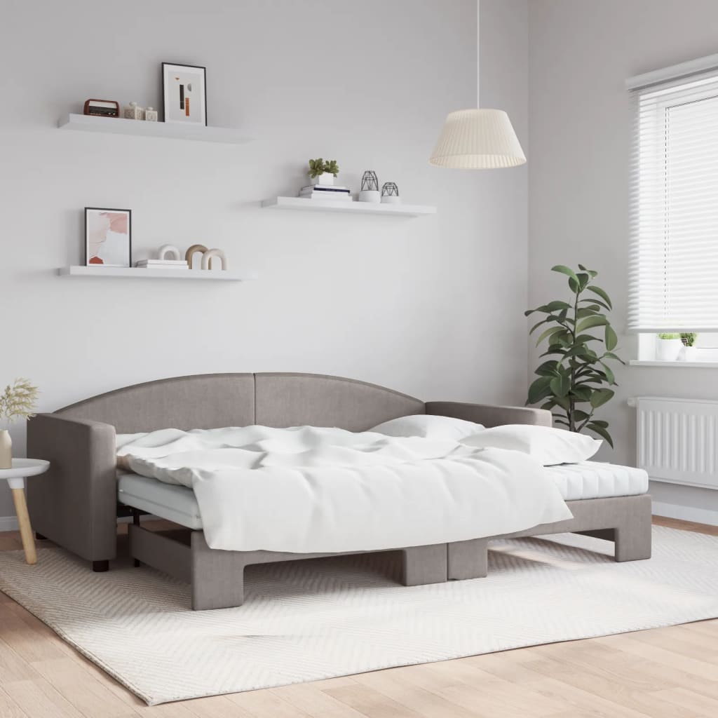 Sofá-cama c/ gavetão/colchões 90x200cm tecido cinza-acastanhado
