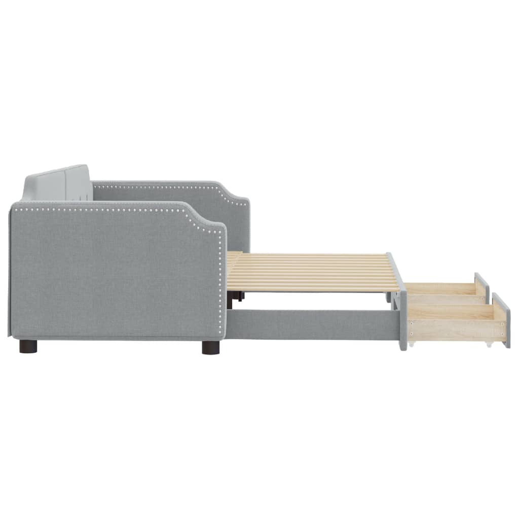 Sofá-cama c/ gavetão e gavetas 100x190 cm tecido cinzento-claro