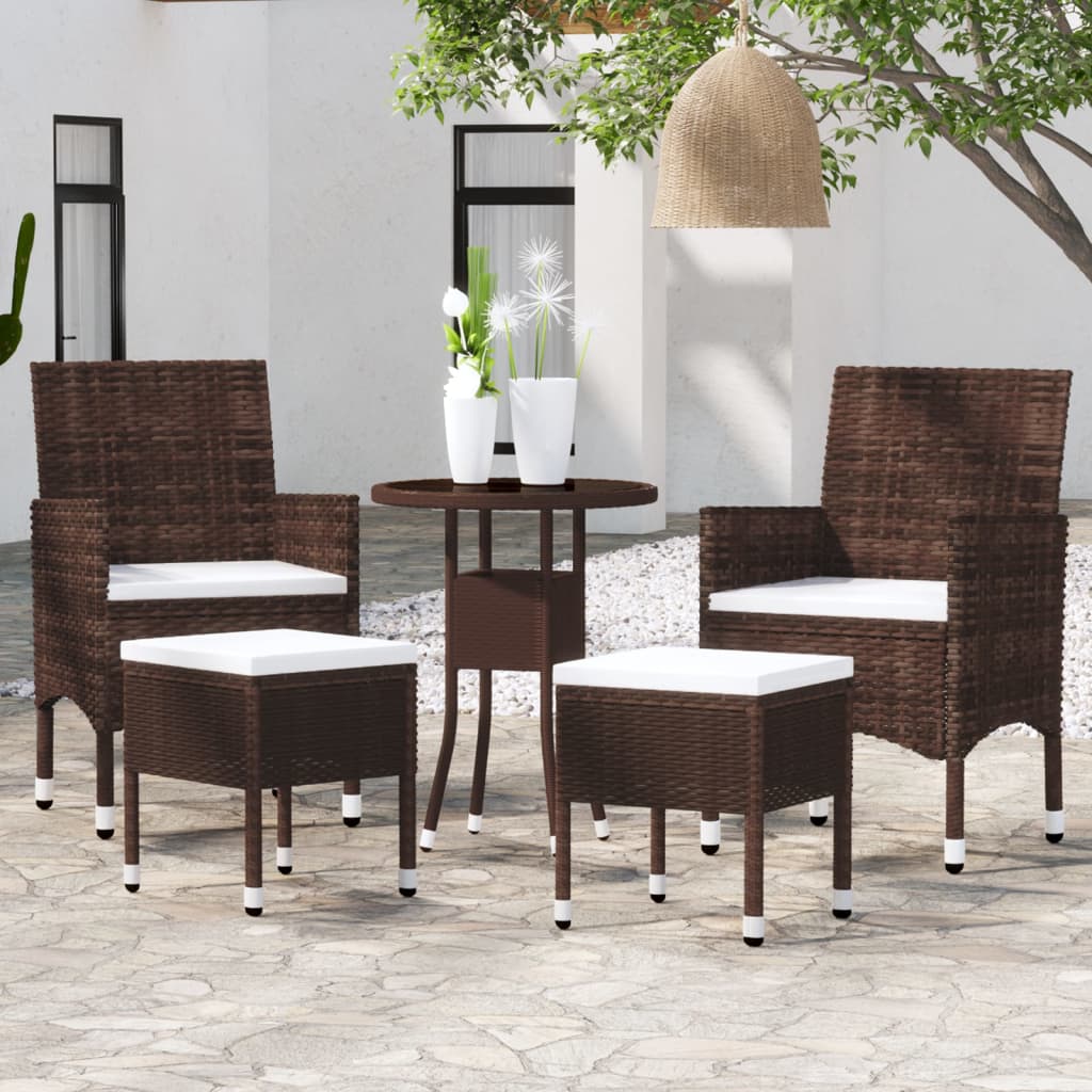 5 Pcs conjunto lounge jardim vime PE castanho