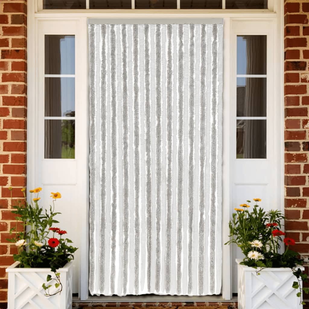 Cortina anti-insetos 100x200cm chenille cinzento-claro e branco