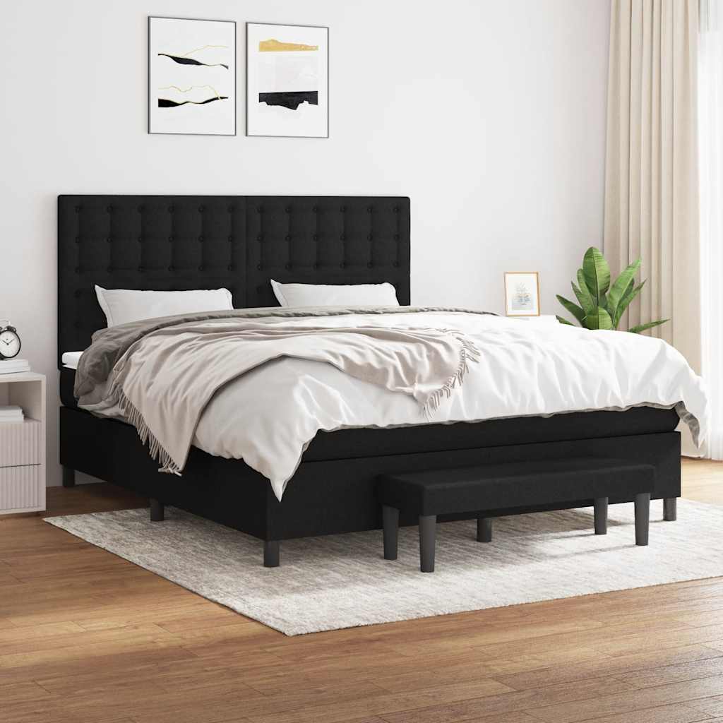 Cama com molas/colchão 160x200 cm tecido preto