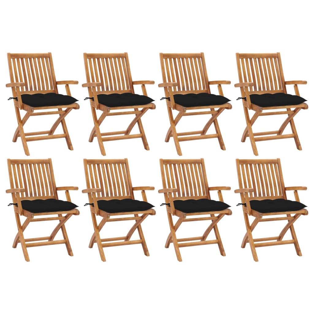 Cadeiras de jardim dobráveis c/ almofadões 8 pcs teca maciça