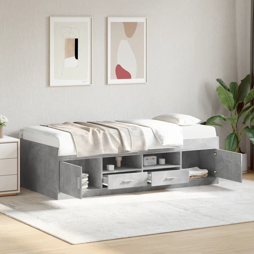 Sofá-cama com gavetas sem colchão 90x200 cm cinzento cimento