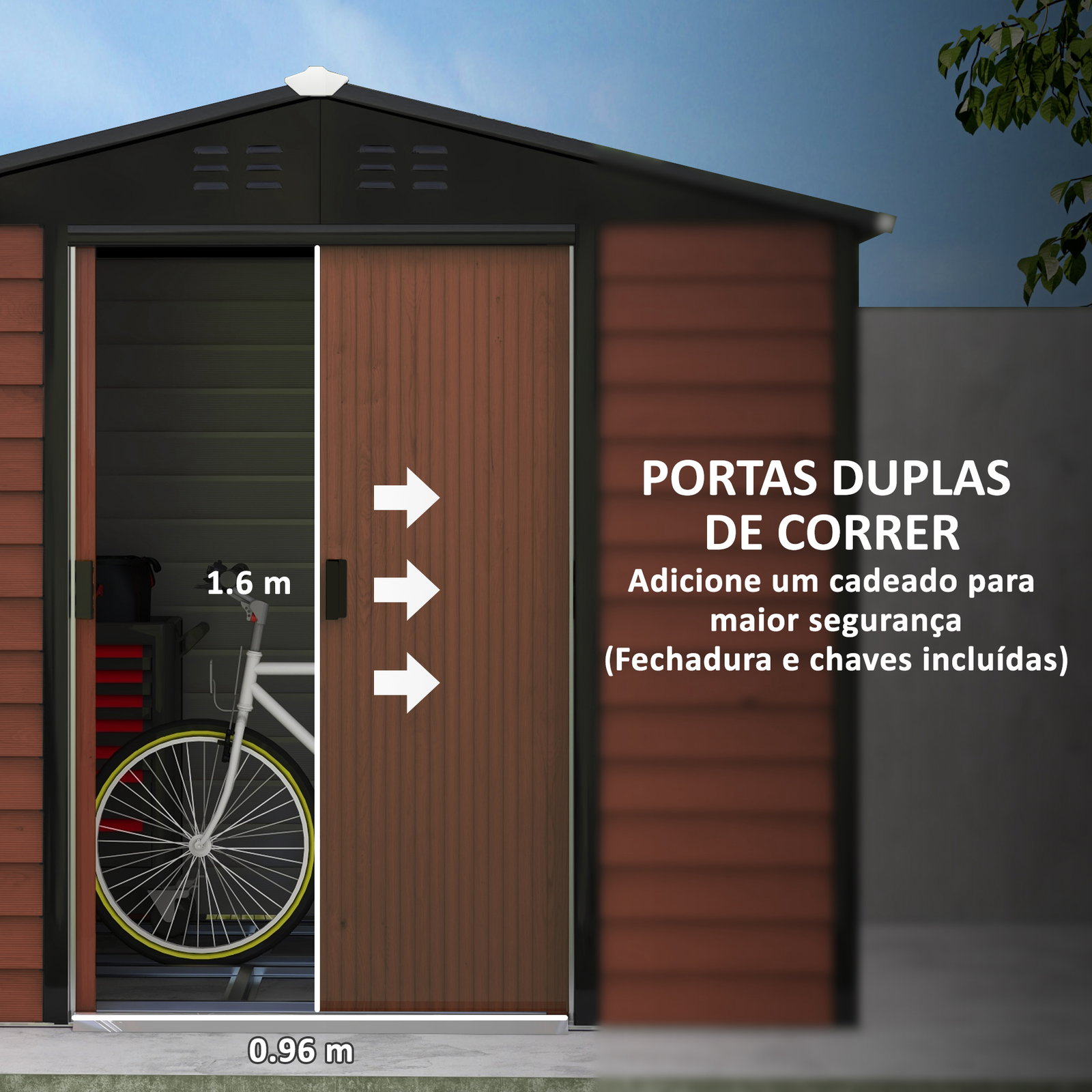 Abrigo de jardim exterior 4,4 m² 240x206x198 cm abrigo de jardim com porta de correr e fechadura teca